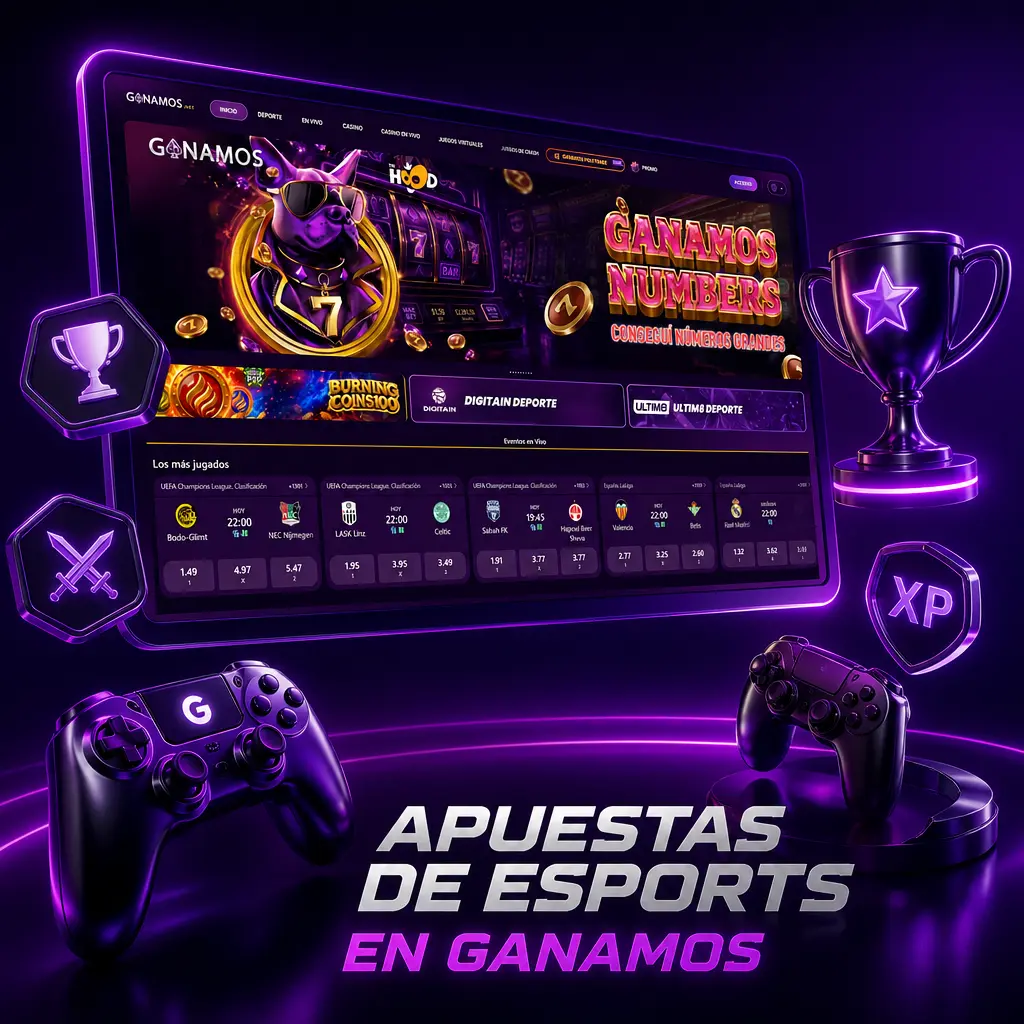 Apuestas de esports en Ganamos: mercados en vivo para CS2, League of Legends, Dota 2, Valorant y FIFA en los principales torneos.