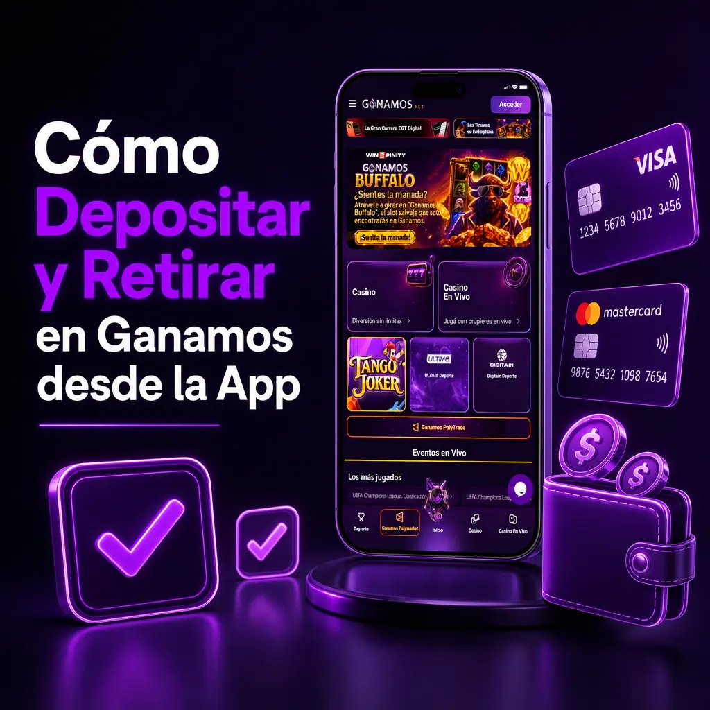 Guía para depositar y retirar dinero en Ganamos desde la app móvil usando Mercado Pago, Cuenta DNI, Ualá o USDT