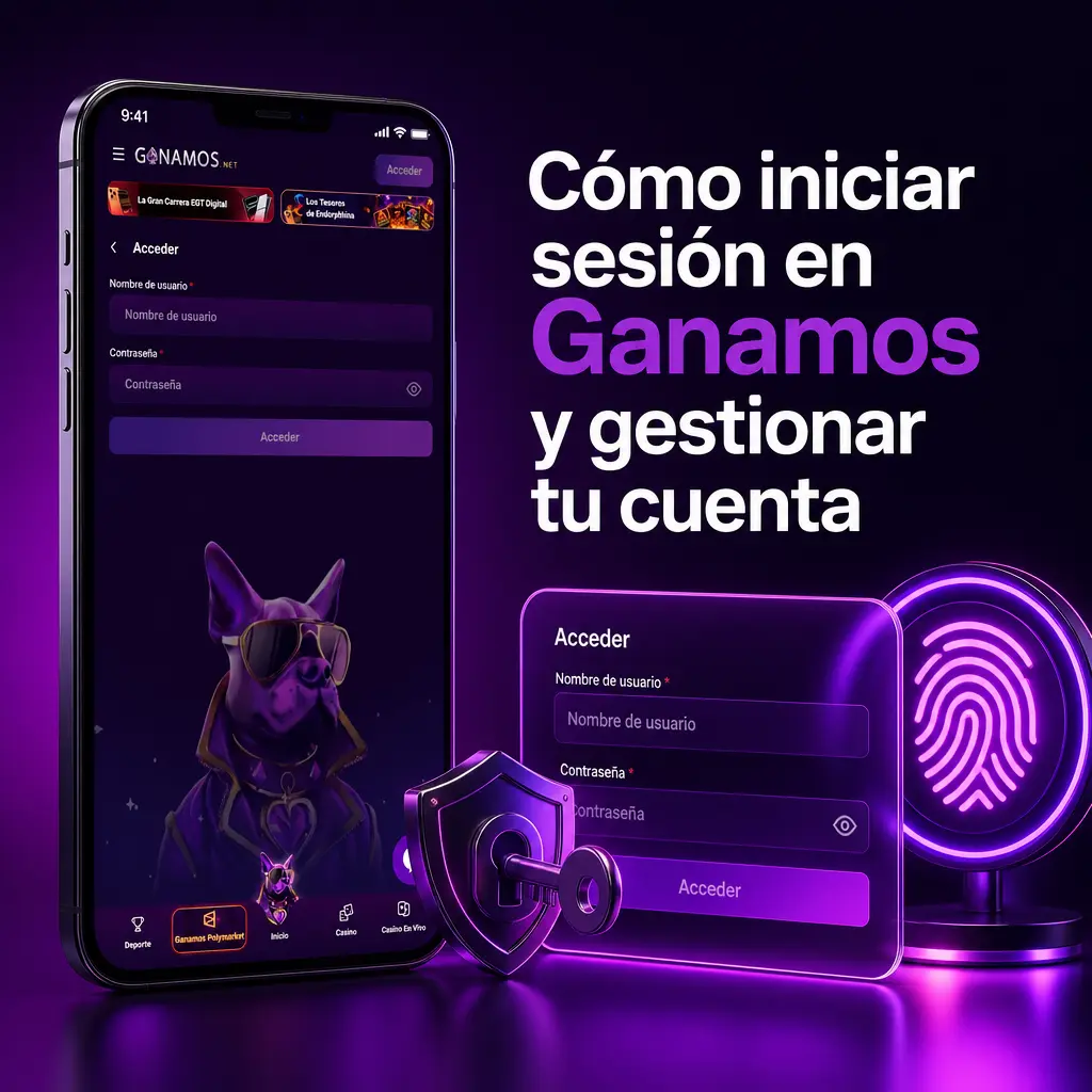 Panel de inicio de sesión de Ganamos mostrando los campos para ingresar DNI o correo y contraseña de la cuenta