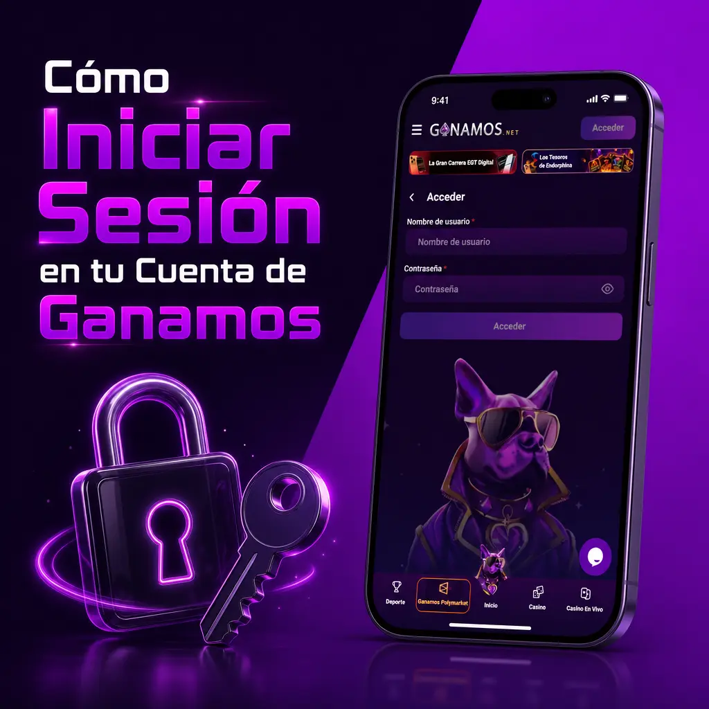 Pantalla de inicio de sesión en Ganamos mostrando los campos para usuario y contraseña de la cuenta