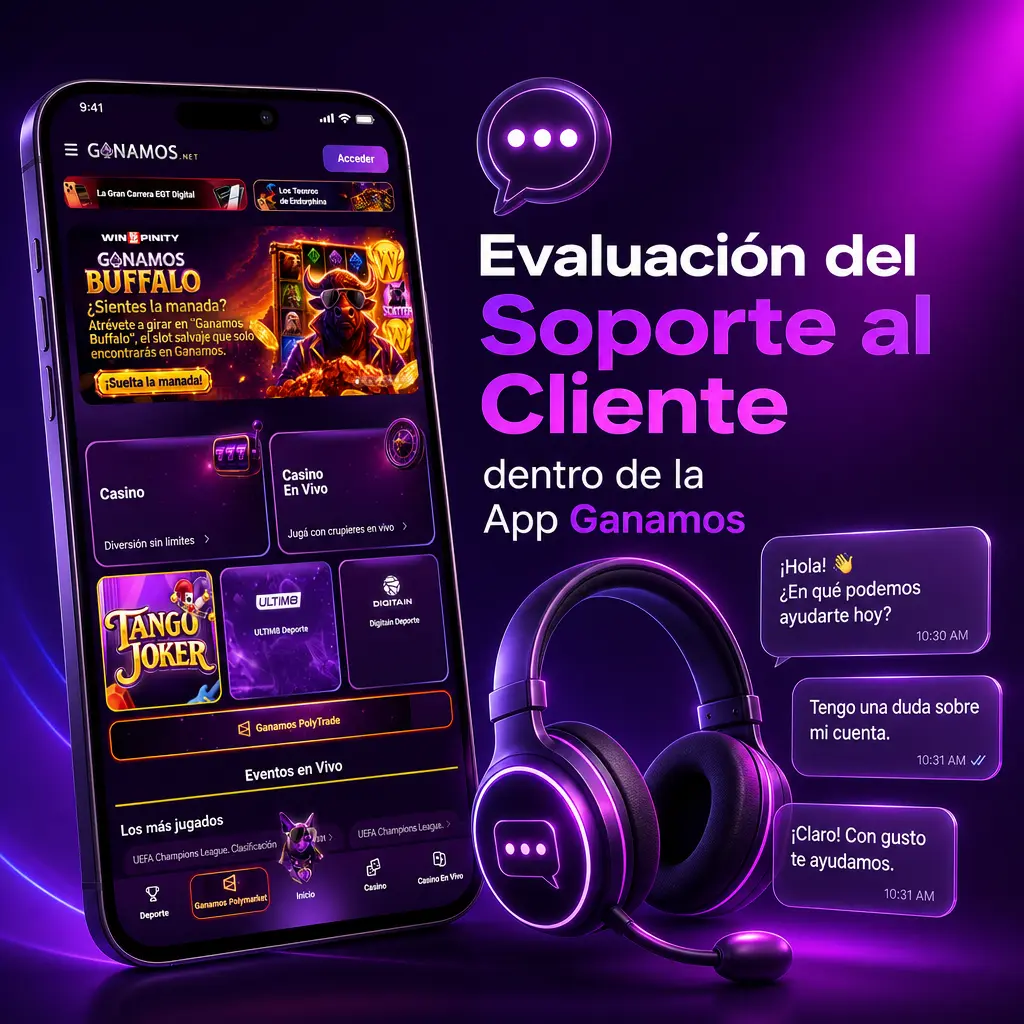 Soporte al cliente de la app Ganamos: chat en vivo, WhatsApp, correo y línea telefónica disponibles las 24 horas.