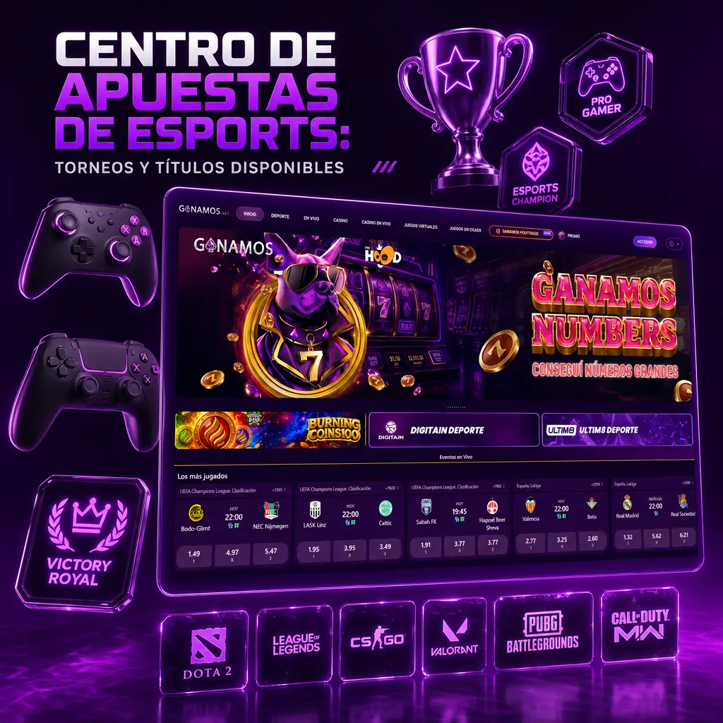 Centro de apuestas de esports en Ganamos con cuotas para CS2, League of Legends, Dota 2, Valorant y EA Sports FC