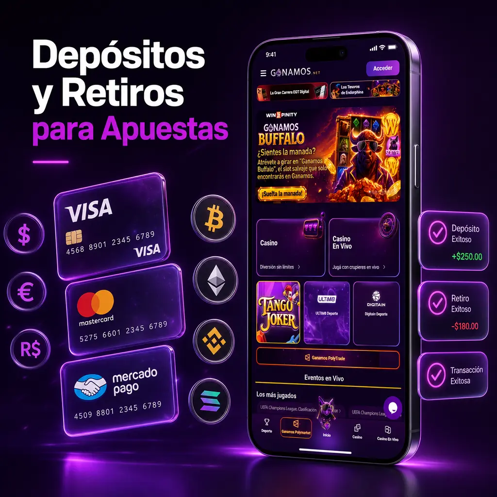 Depósitos y retiros en Ganamos Argentina con Mercado Pago, Cuenta DNI, Ualá o USDT de forma rápida y segura