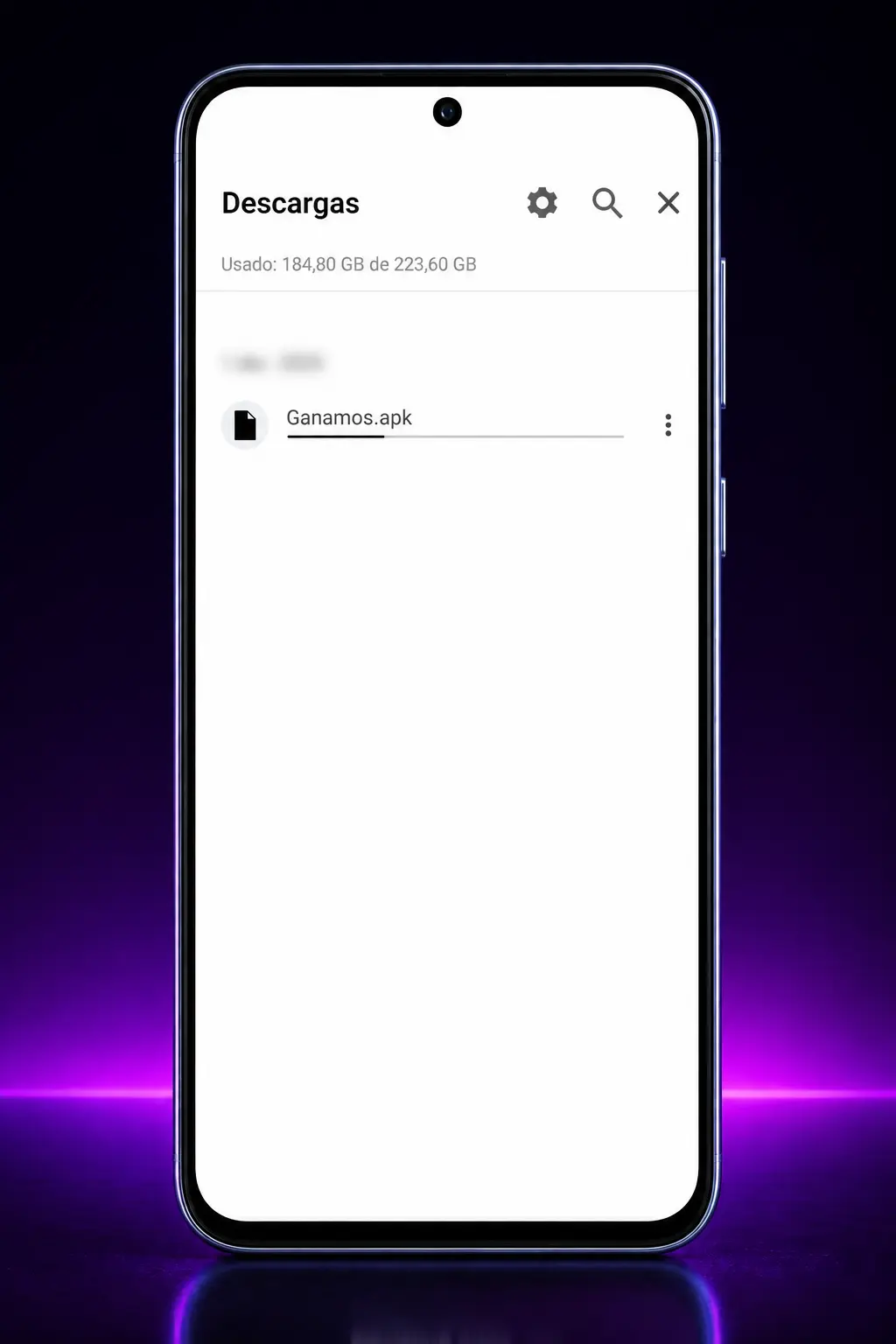 Guía paso a paso para descargar e instalar el APK de Ganamos en Android, mostrando captura de pantalla móvil del proceso