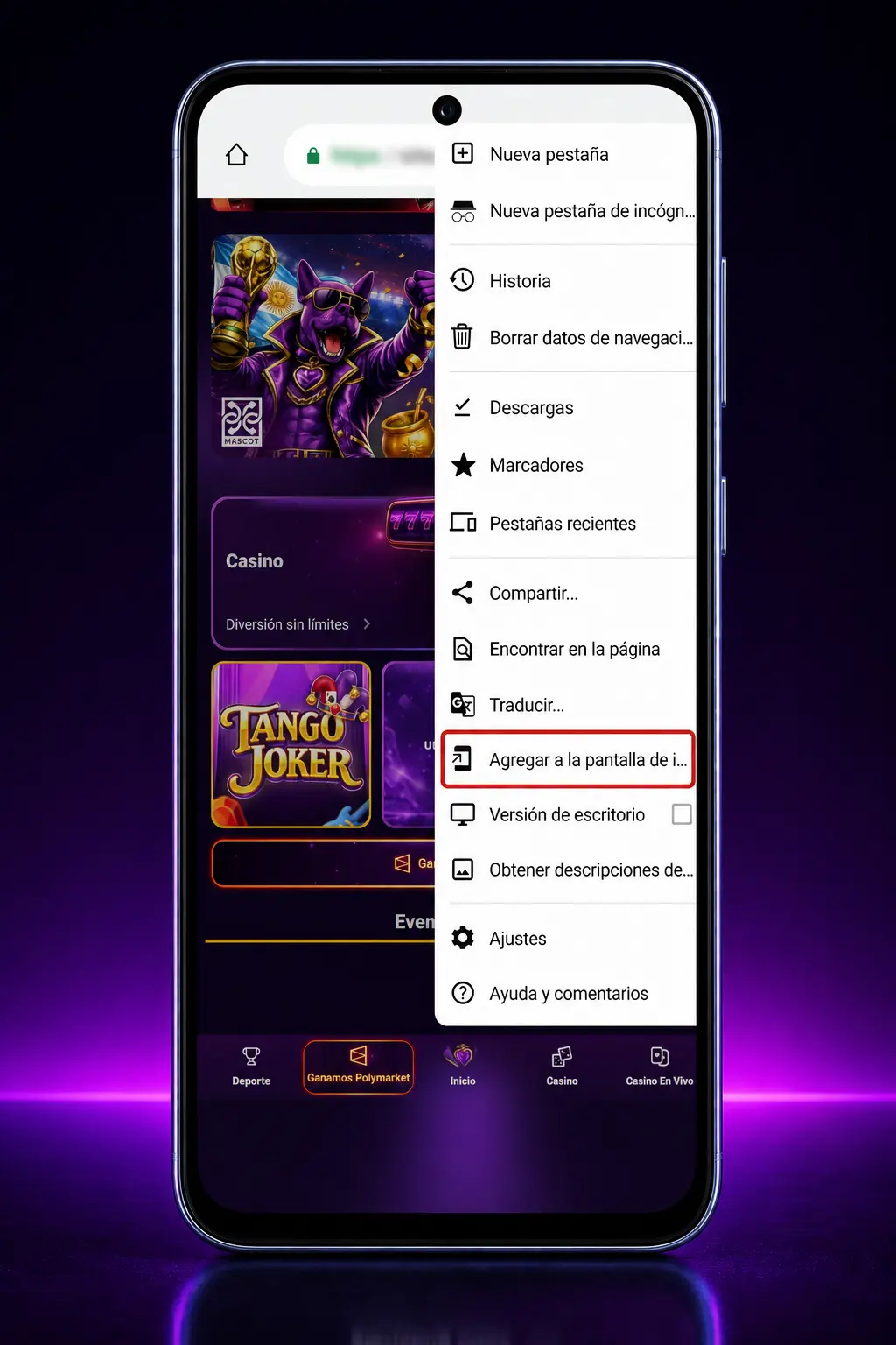 Guía paso a paso para descargar e instalar el APK de Ganamos en Android, mostrando captura de pantalla del proceso.