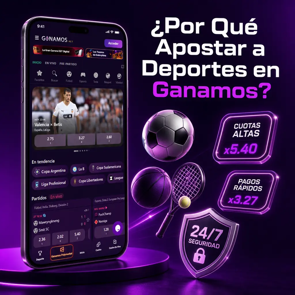Apuestas deportivas en Ganamos Argentina con cuotas altas, seguridad SSL y cash out rápido en fútbol, tenis y básquet.