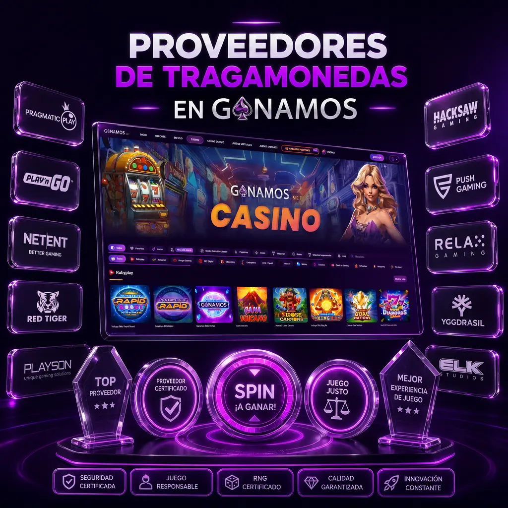 Proveedores de tragamonedas en Ganamos: Pragmatic Play, NetEnt, Play'n GO, Habanero, Evolution y más para 2026.